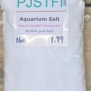 A bag of aquarium salt is sitting on the floor.